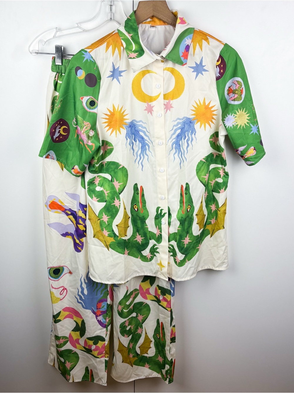 Seeker Dragon Sun Moon Eye Whimsical Magical Camp Shirt Top Pant Set Small Shein